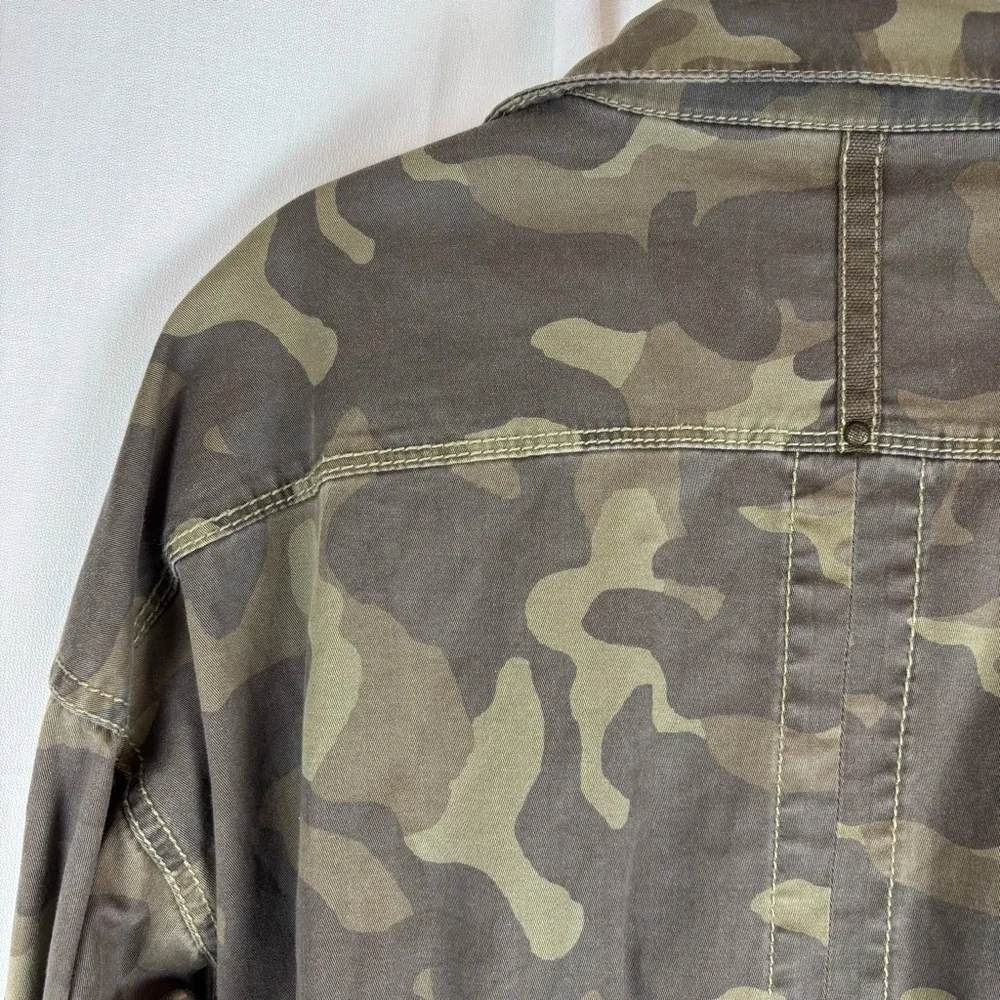 Marrakech Green and Brown Camo Utility Jacket with Cinched Waist/Hip 4 Pocket - Picture 11 of 16